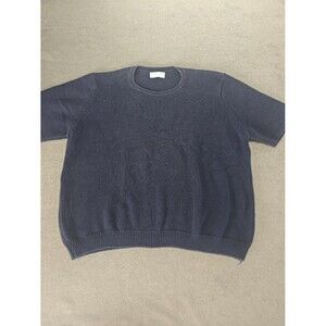 Lands’ End Women’s Drifter Sweater Short Sleeve Crewneck Navy Blue Knit Top